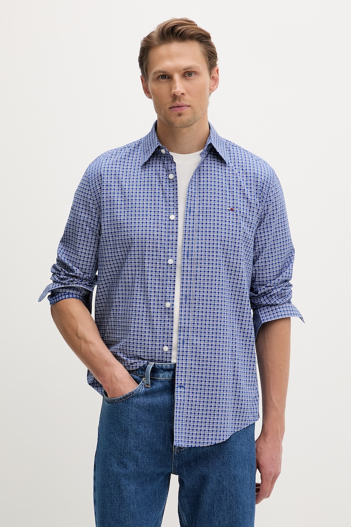 Tommy Jeans cămașă pentru bărbați, din bumbac albastru DM0DM23414