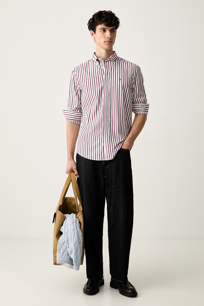 Tommy Hilfiger košeľa pánska bavlnená MW0MW43315 červená AW26