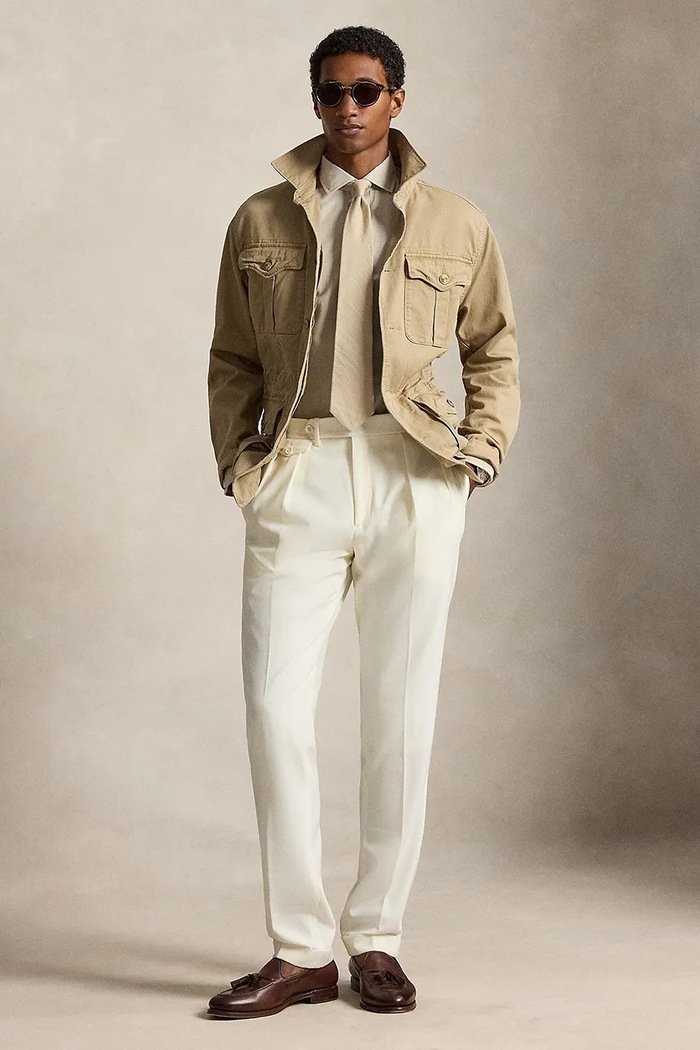 Odzież Polo Ralph Lauren koszula męska z bawełną 710B22592 beżowy