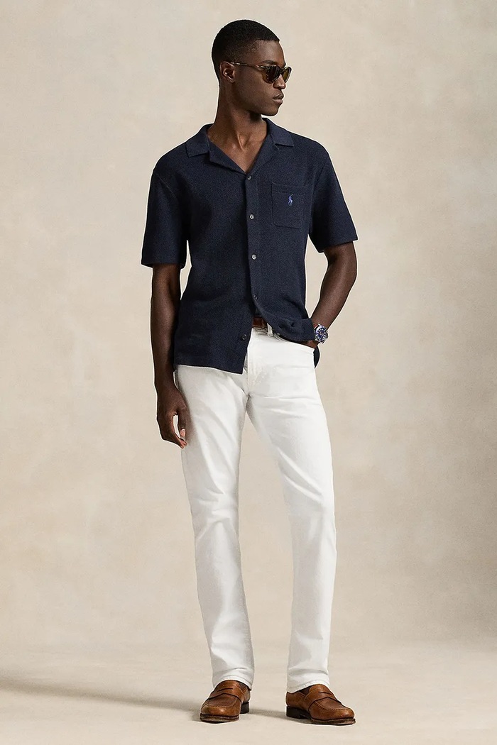 Odzież Polo Ralph Lauren koszula męska bawełniana 710P04442 granatowy