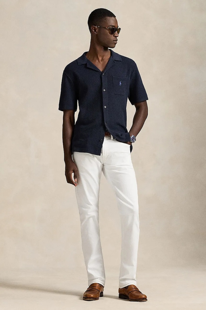 Odzież Polo Ralph Lauren koszula męska bawełniana 710P04442 granatowy