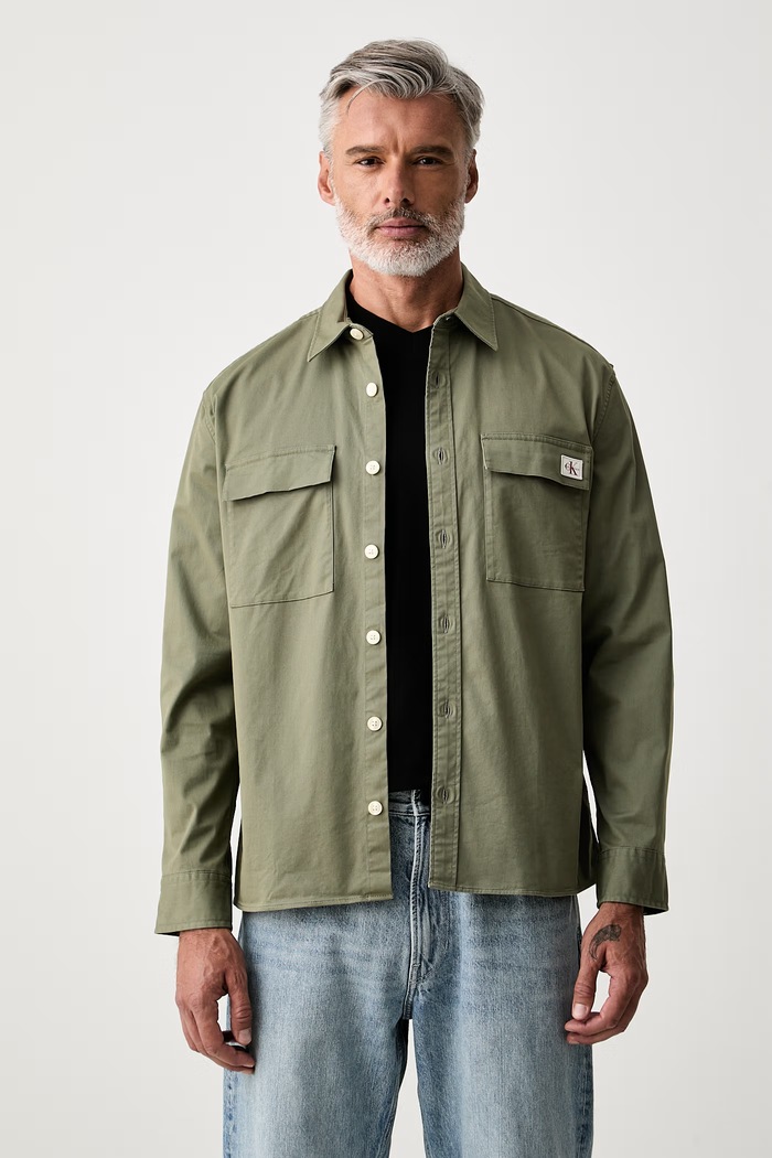 Calvin Klein Jeans safari košile pánská bavlněná s elastanem zelená LV14RF123G