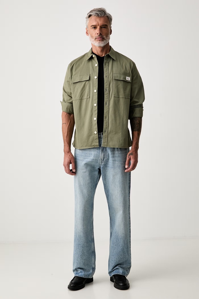 Calvin Klein Jeans koszula safari męska bawełniana z elastanem LV14RF123G zielony AW26