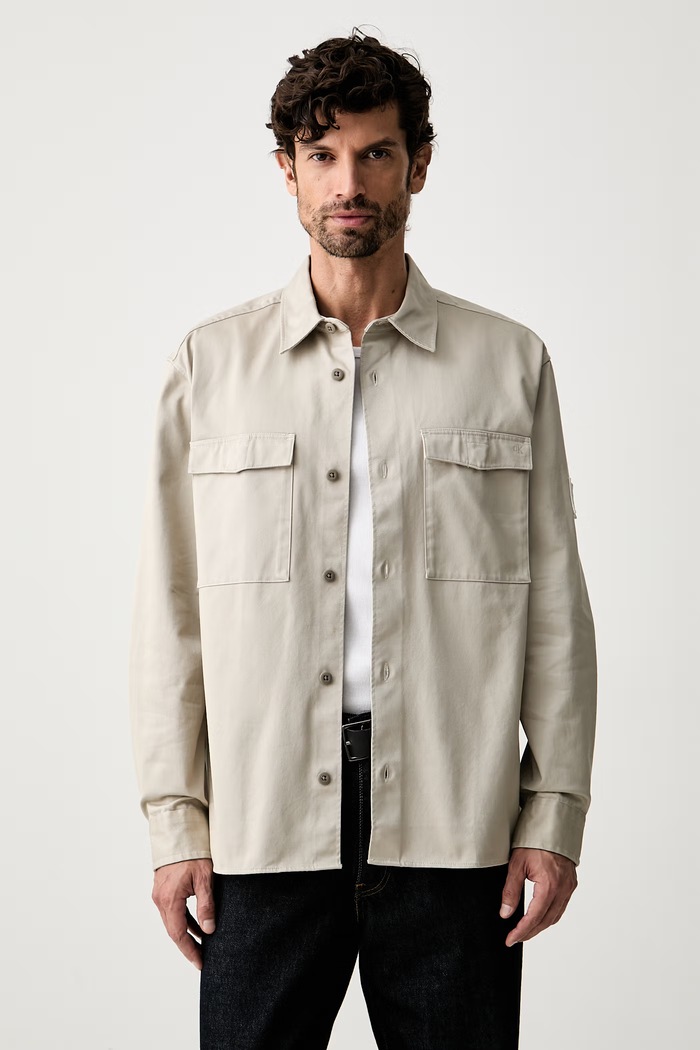 Calvin Klein Jeans camicia da uomo in cotone beige LV04RG121G