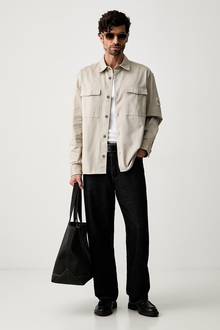 Calvin Klein Jeans camicia da uomo in cotone LV04RG121G beige AW26