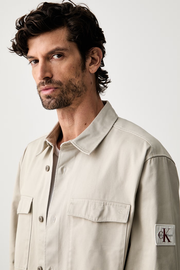 Calvin Klein Jeans camicia da uomo in cotone beige LV04RG121G