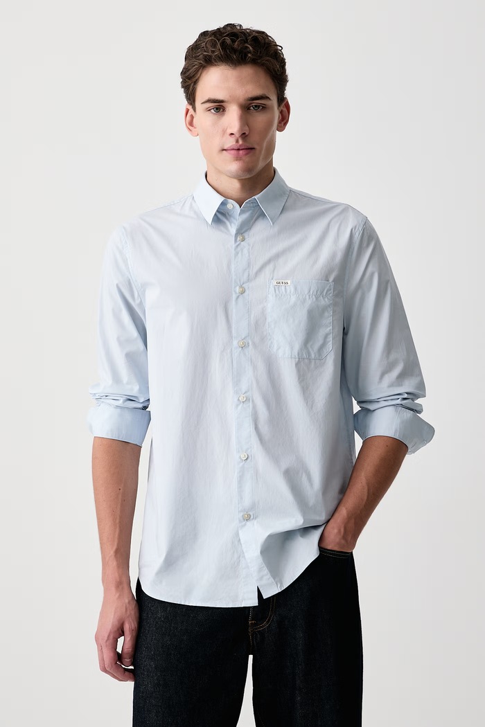 Guess Koszula męska bawełniana niebieski M6YH14.W2736