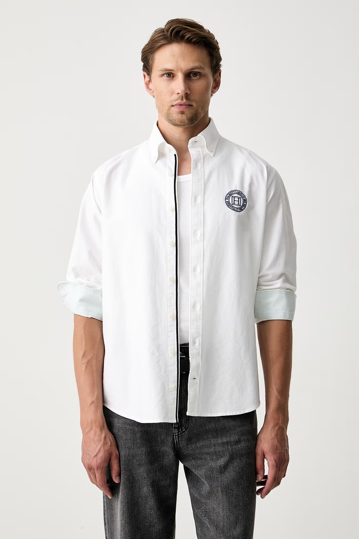 Hackett London Koszula oxford męska bawełniana biały HM3010768