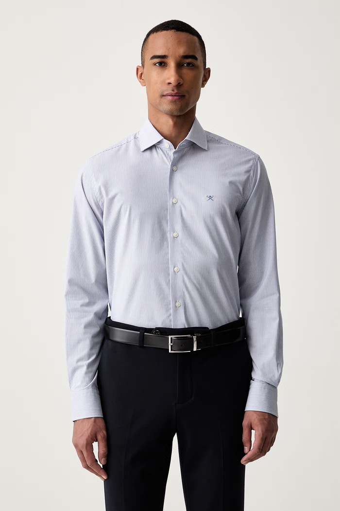 Hackett London bluzka koszulowa męska z bawełną niebieski HM3010750