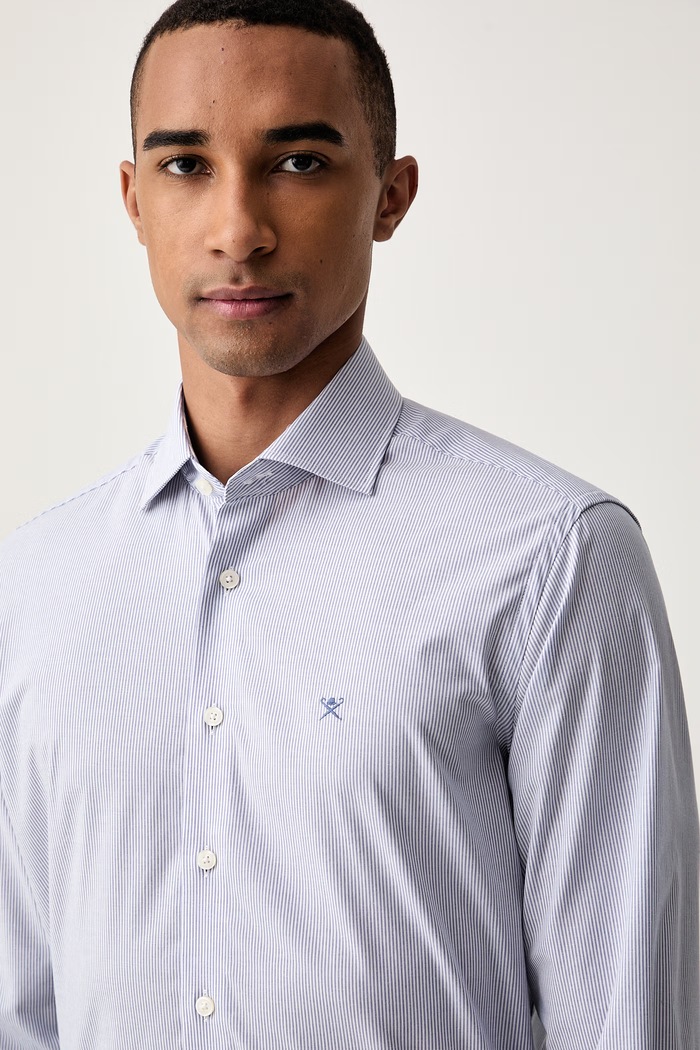 Hackett London bluzka koszulowa męska z bawełną niebieski HM3010750