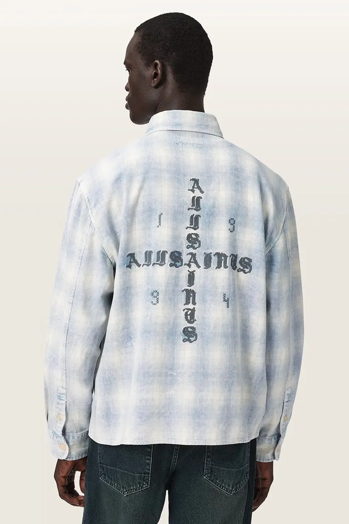 AllSaints koszula męska bawełniana SANTOS M078SE niebieski AW26