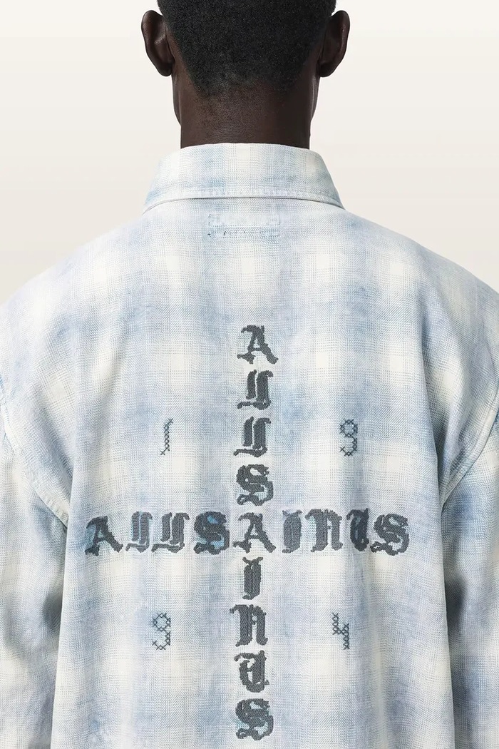 AllSaints koszula męska bawełniana SANTOS M078SE niebieski