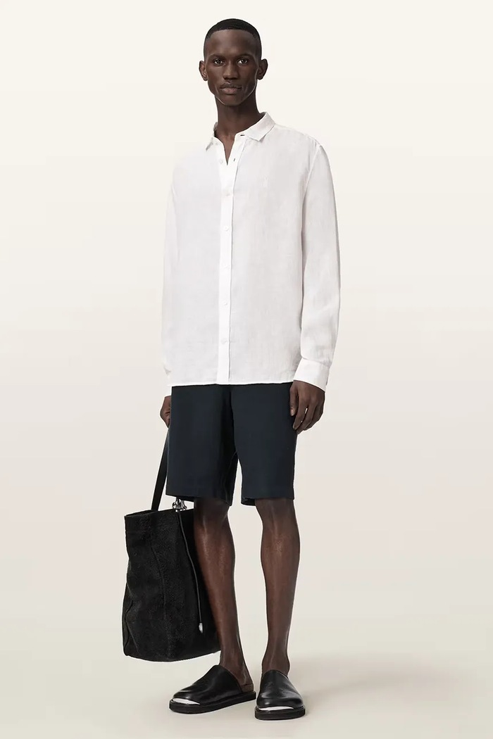 Odzież AllSaints koszula męska lniana LOOM M172SC biały