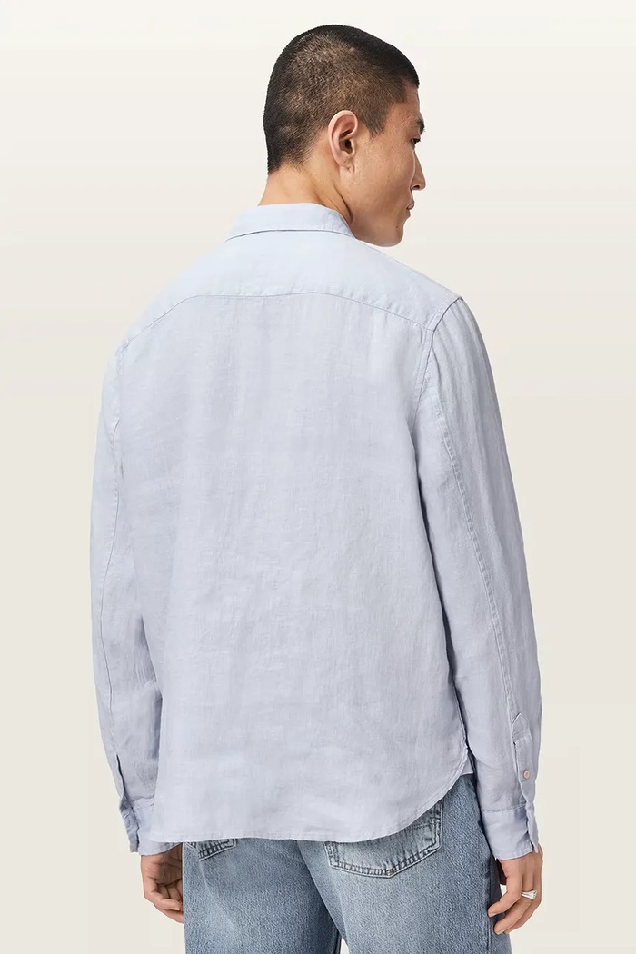 AllSaints koszula męska lniana LOOM M172SC niebieski AW26