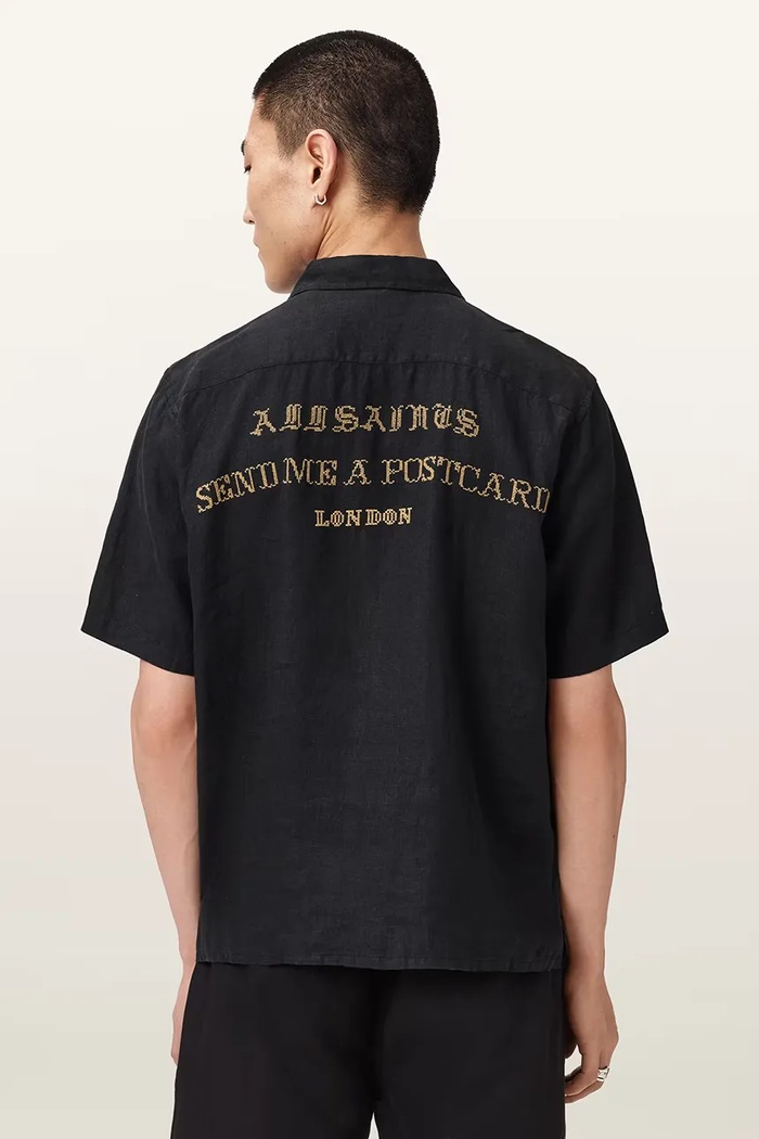 AllSaints koszula męska lniana DUNLOE czarny M115SE