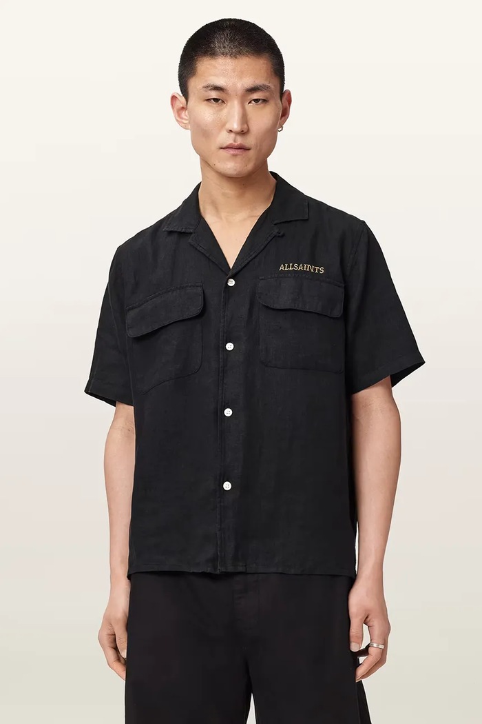 AllSaints koszula męska lniana DUNLOE M115SE czarny AW26