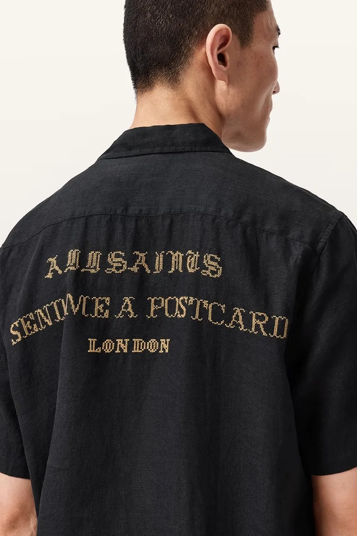 AllSaints koszula męska lniana DUNLOE M115SE czarny
