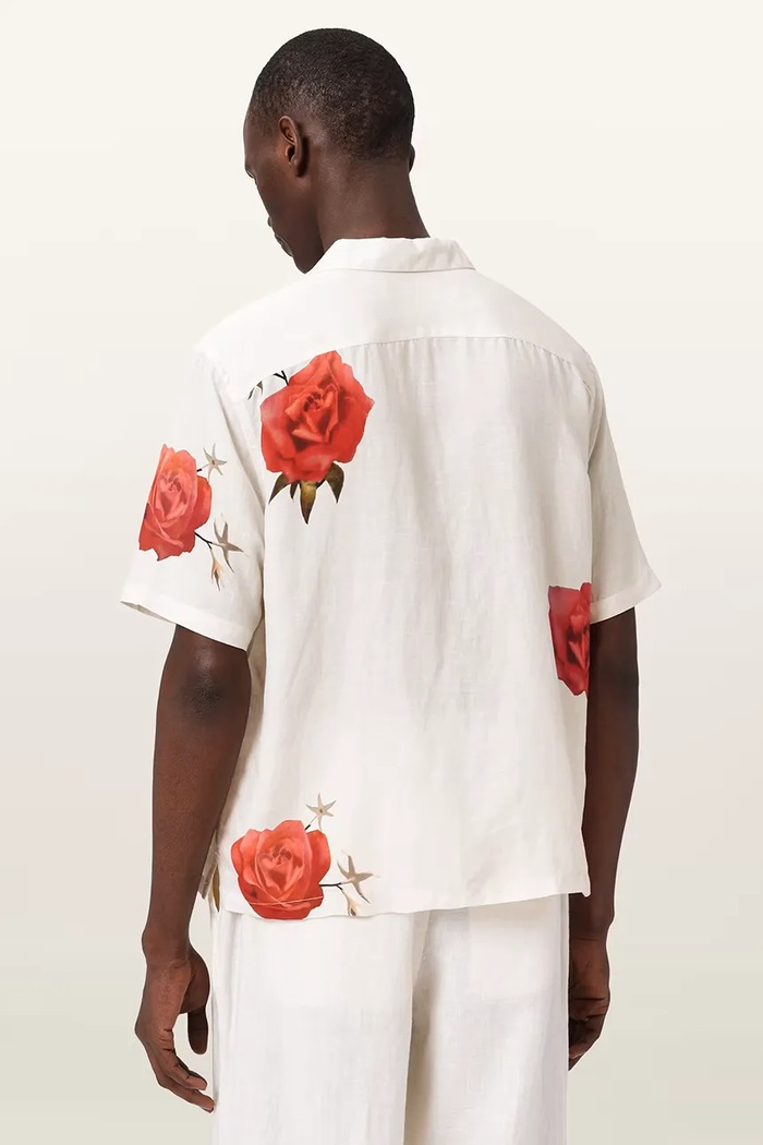 AllSaints koszula męska z lnem FLEUR M108SE beżowy AW26