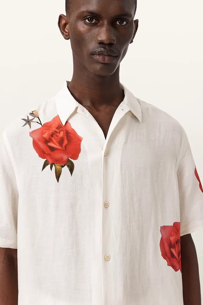 AllSaints koszula męska z lnem FLEUR beżowy M108SE