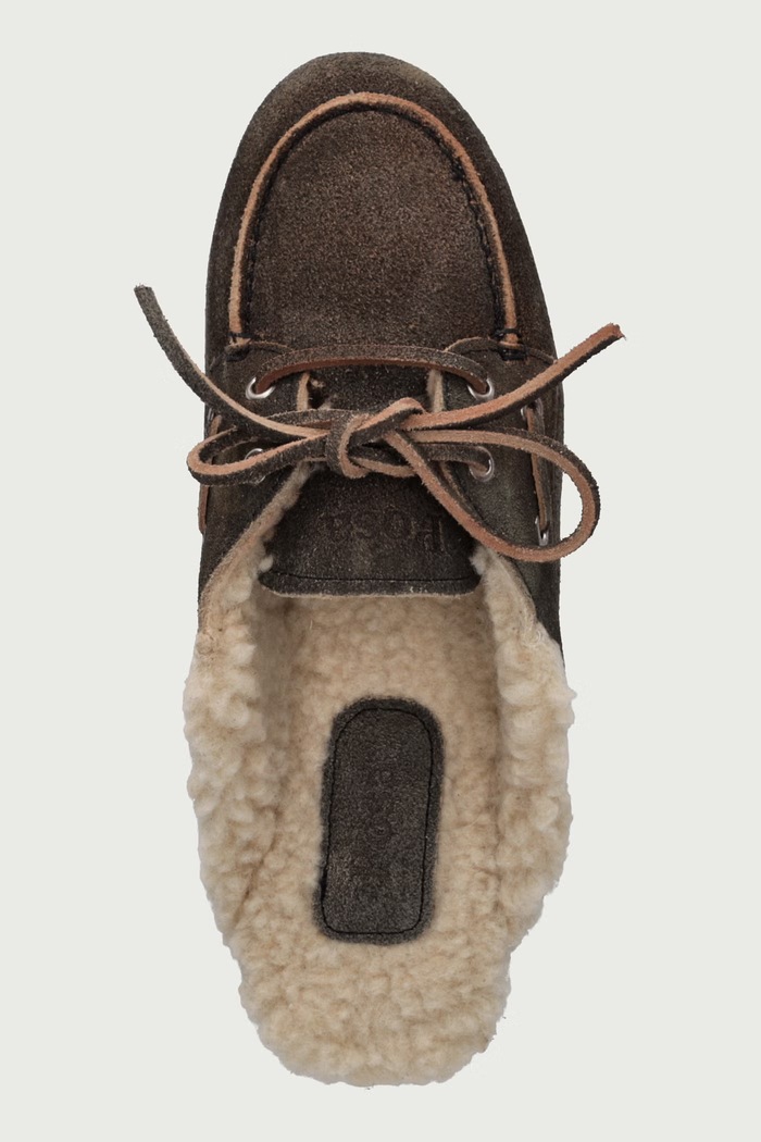 Kapcie damskie zamszowe Boat Loafer Mule Fur Brushed Posa PW50.305 zielony