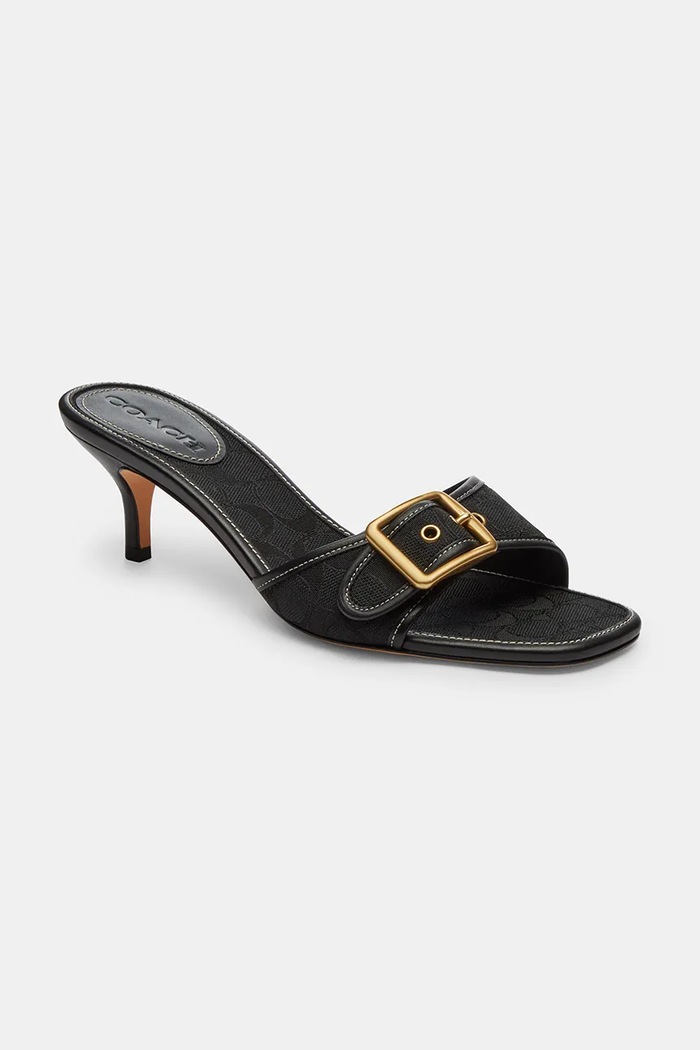 Coach Klapki na niskim obcasie damskie Margot Sandal CCM10.BLK czarny AW26