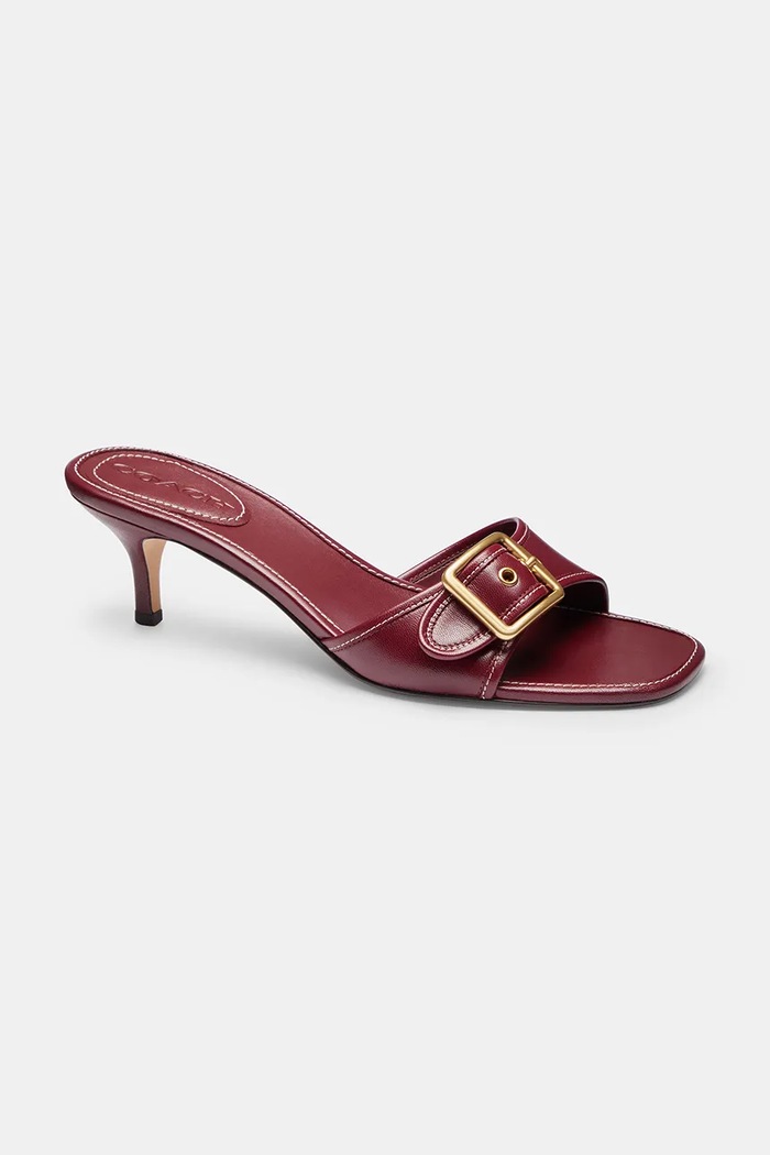 Coach Klapki na wysokim obcasie damskie skórzane Margot Sandal CCM12.AYS brązowy AW26