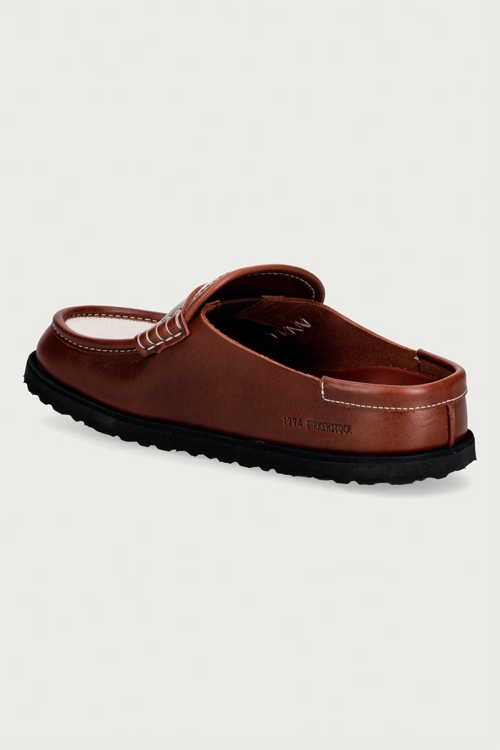 Obuwie Birkenstock 1774 Naples Wrapped Canvas klapki mules damskie skórzane 1032445 brązowy
