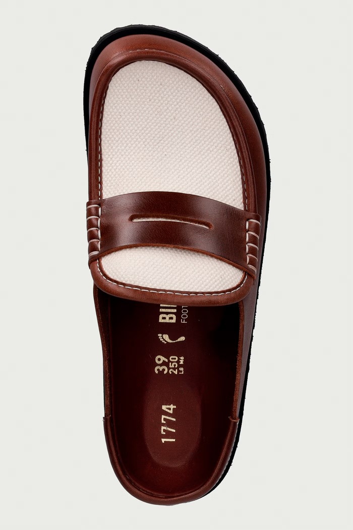 Naples Wrapped Canvas klapki mules damskie skórzane Birkenstock 1774 1032445 brązowy
