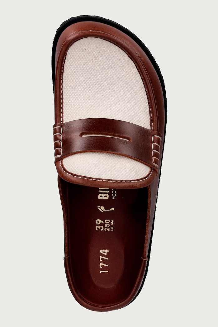 Naples Wrapped Canvas klapki mules damskie skórzane Birkenstock 1774 1032445 brązowy