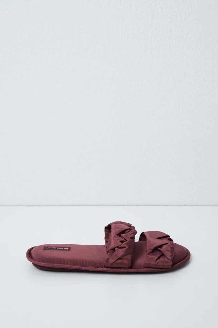 Obuwie women'secret Kapcie na płaskim obcasie damskie FF ROSE SLPRS 4994446 bordowy
