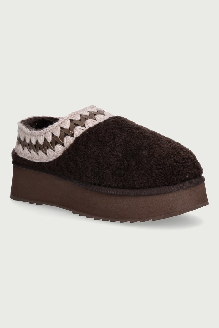 Mou Papuče dámske Platform Clog Curly Sheepskin hnedá MU.FW681009M.MOCHA