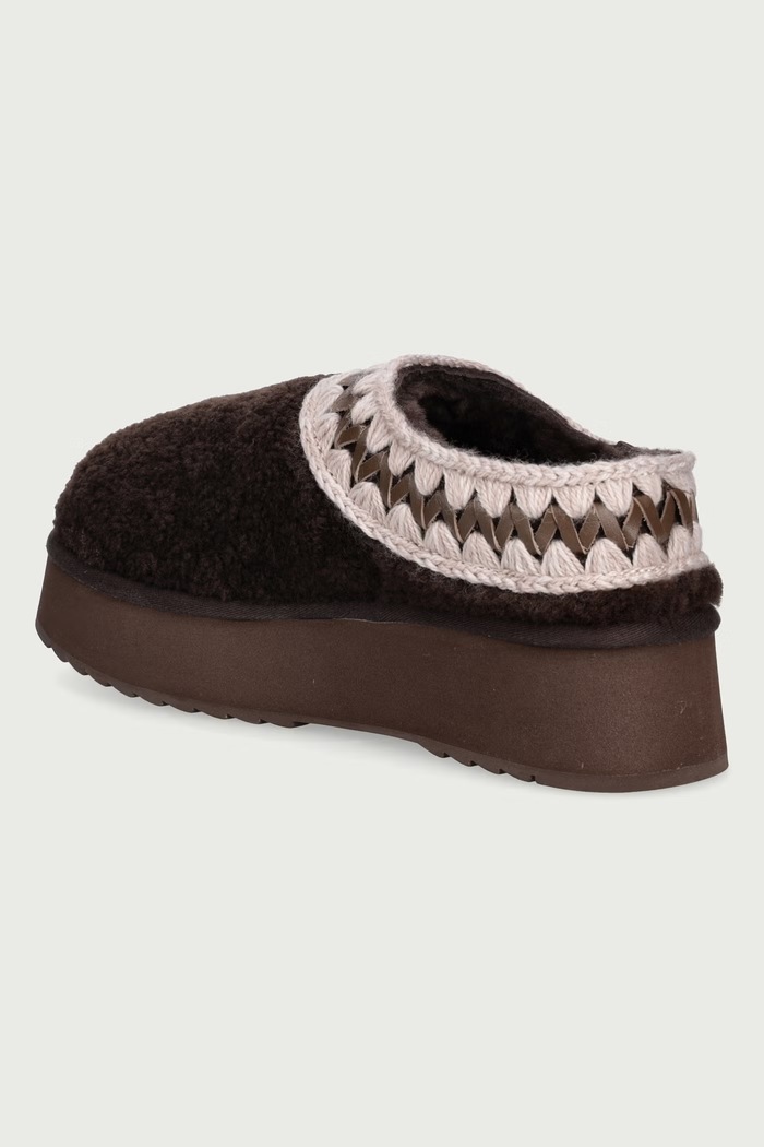 Obuv Mou Papuče dámske Platform Clog Curly Sheepskin MU.FW681009M.MOCHA hnedá