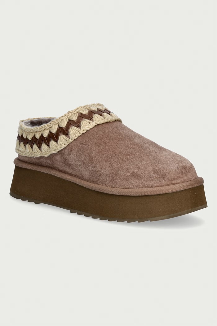 Mou Kapcie damskie zamszowe Platform Clog Suede Leather St beżowy MU.FW681009A.ELGRY