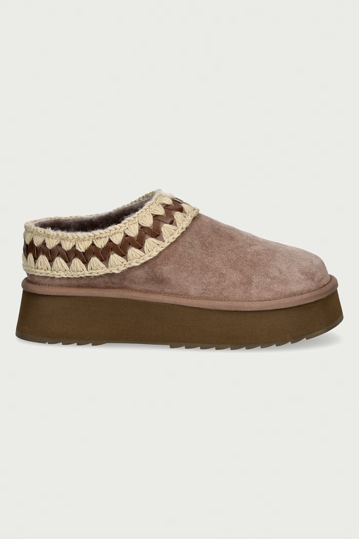 Mou Kapcie damskie zamszowe Platform Clog Suede Leather St MU.FW681009A.ELGRY beżowy AW26