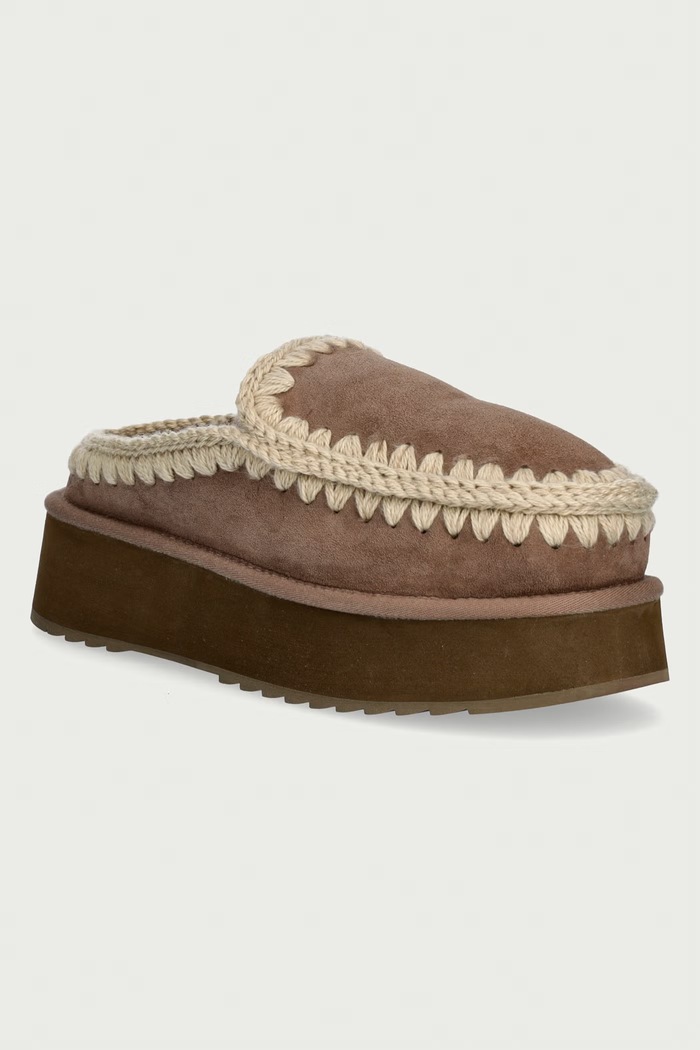 Mou Kapcie damskie zamszowe Clog Eskimo Platform beżowy MU.FW681004A.ELGRY