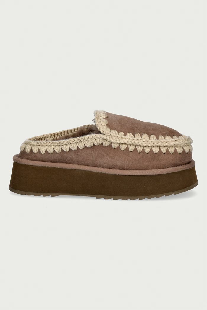 Mou Kapcie damskie zamszowe Clog Eskimo Platform MU.FW681004A.ELGRY beżowy AW26