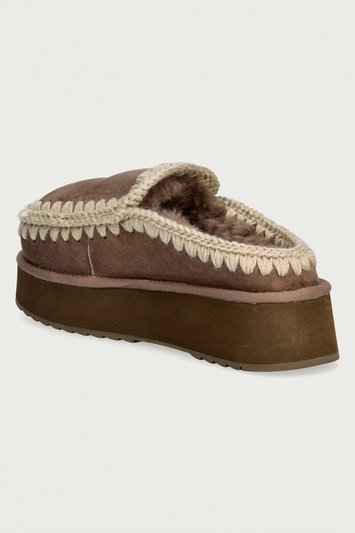 Obuwie Mou Kapcie damskie zamszowe Clog Eskimo Platform MU.FW681004A.ELGRY beżowy