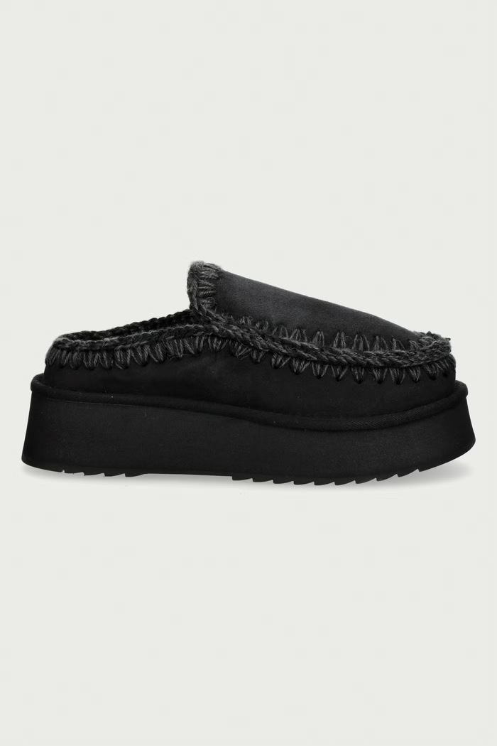 Mou Чехли сабо дамски от велур Clog Eskimo Platform MU.FW681004A.BKBK черен AW26