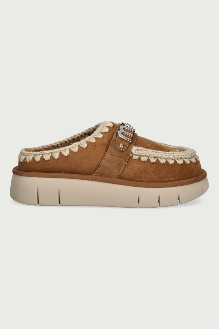 Mou Παντόφλες Γυναικεία σουέτ Bounce Clog Metal Logo MU.FW531001A.COG καφέ AW26
