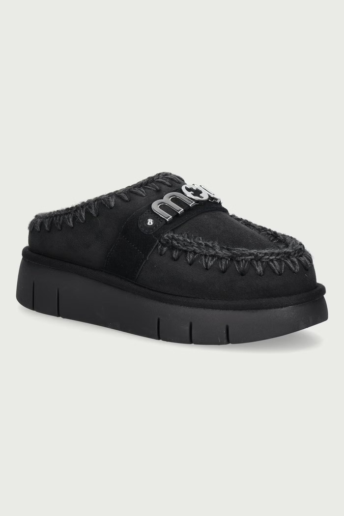 Mou Papuče za žene od brušene kože Bounce Clog Metal Logo crna MU.FW531001A.BKBK