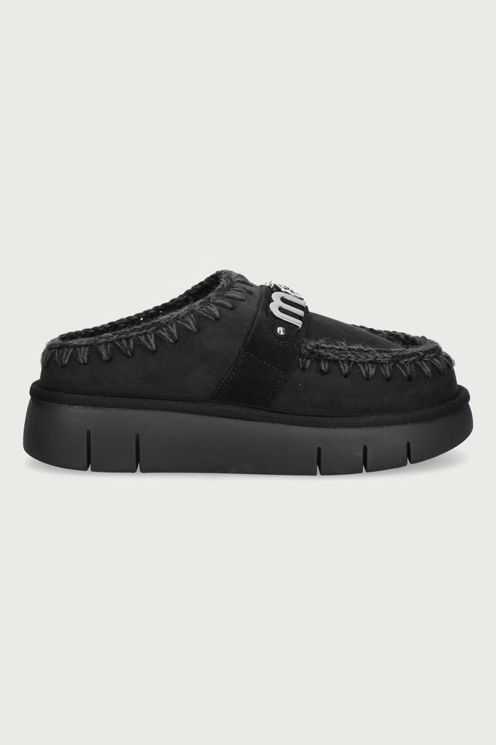 Mou Papuče za žene od brušene kože Bounce Clog Metal Logo MU.FW531001A.BKBK crna AW26