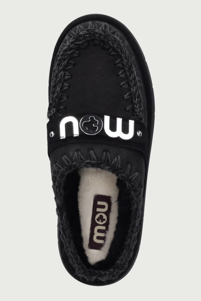 Papuče za žene od brušene kože Bounce Clog Metal Logo Mou MU.FW531001A.BKBK crna