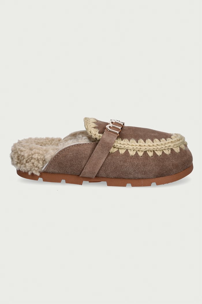 Mou Kapcie damskie zamszowe Winter Bio Slide Logo MU.FW431000A.ELGRY beżowy AW26
