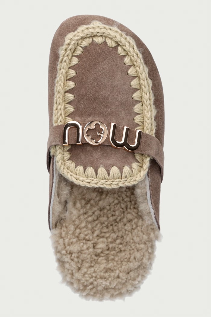 Kapcie damskie zamszowe Winter Bio Slide Logo Mou MU.FW431000A.ELGRY beżowy