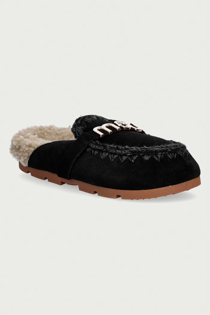 Mou Чехли дамски от велур Winter Bio Slide Logo черен MU.FW431000A.BKBK