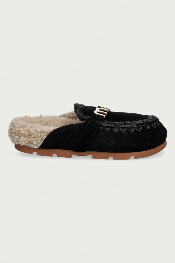 Mou Чехли дамски от велур Winter Bio Slide Logo MU.FW431000A.BKBK черен AW26