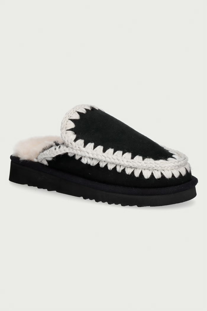 Mou Σαγιονάρες Γυναικεία σουέτ Eskimo Slipper μαύρο MU.FW101125A.BKWHI