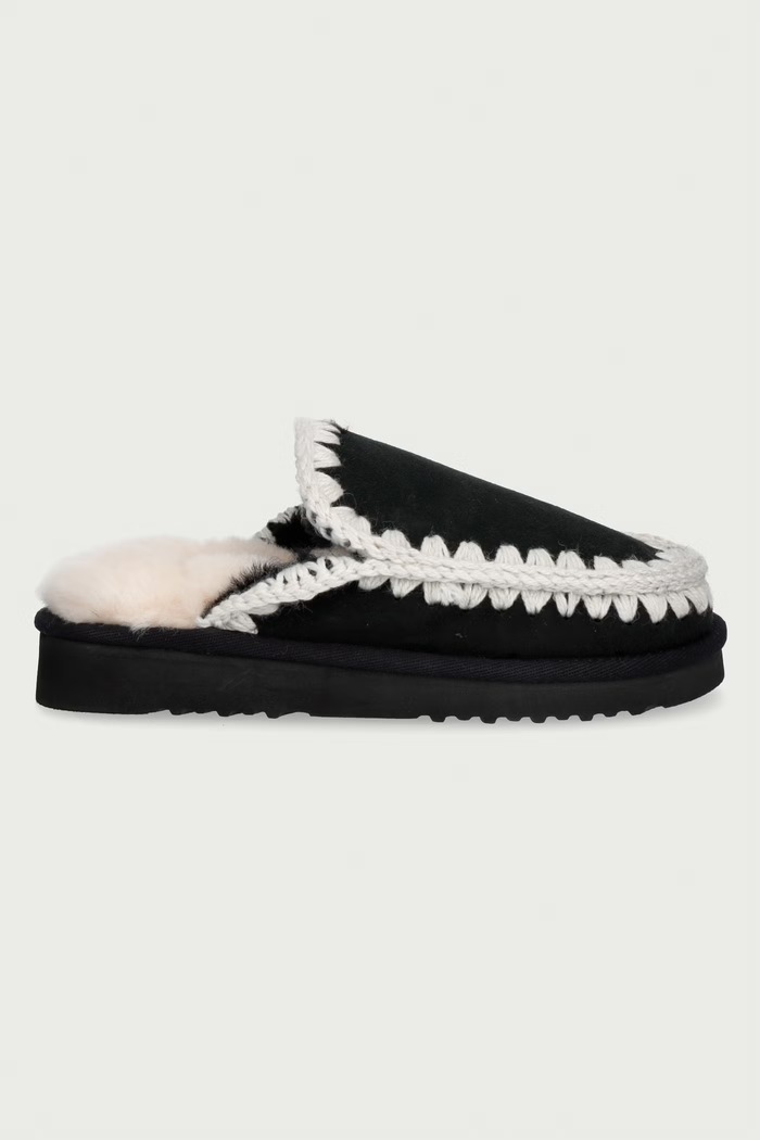 Mou Σαγιονάρες Γυναικεία σουέτ Eskimo Slipper MU.FW101125A.BKWHI μαύρο AW26