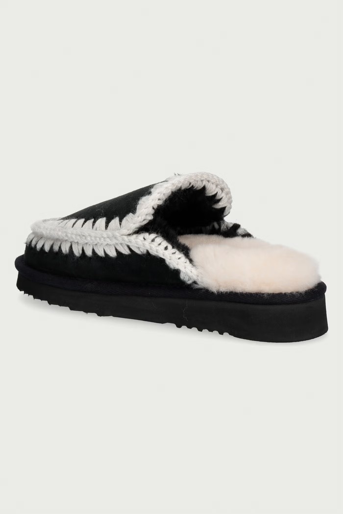 Παπούτσια Mou Σαγιονάρες Γυναικεία σουέτ Eskimo Slipper MU.FW101125A.BKWHI μαύρο