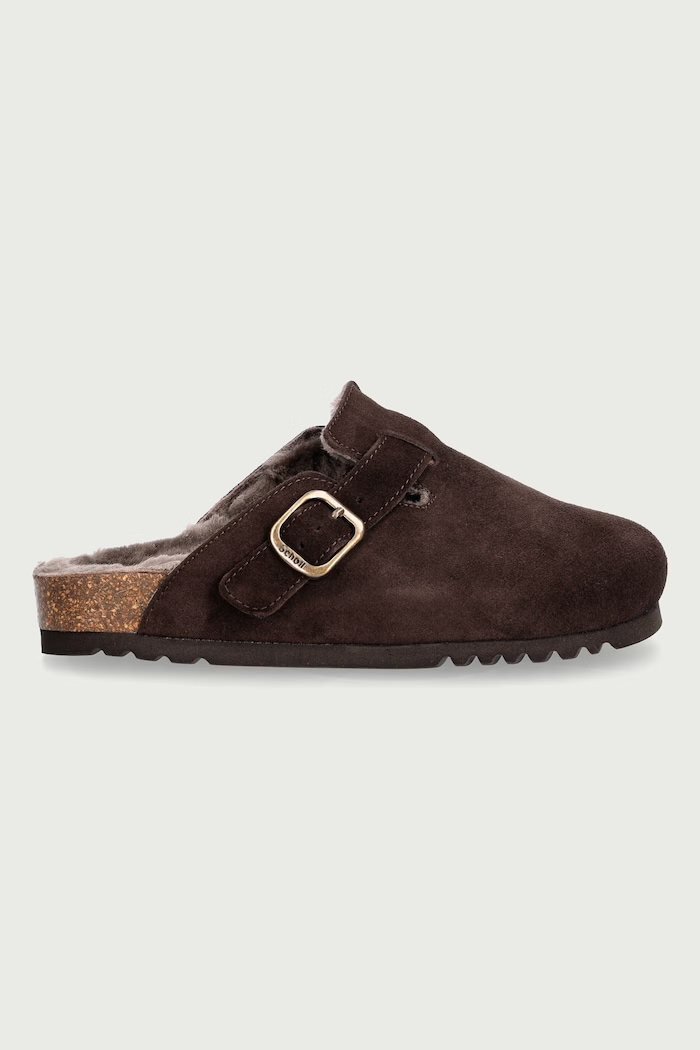 Scholl Șlapi mocasini pentru femei din piele întoarsă FAE NEW F318101206 maro AW26
